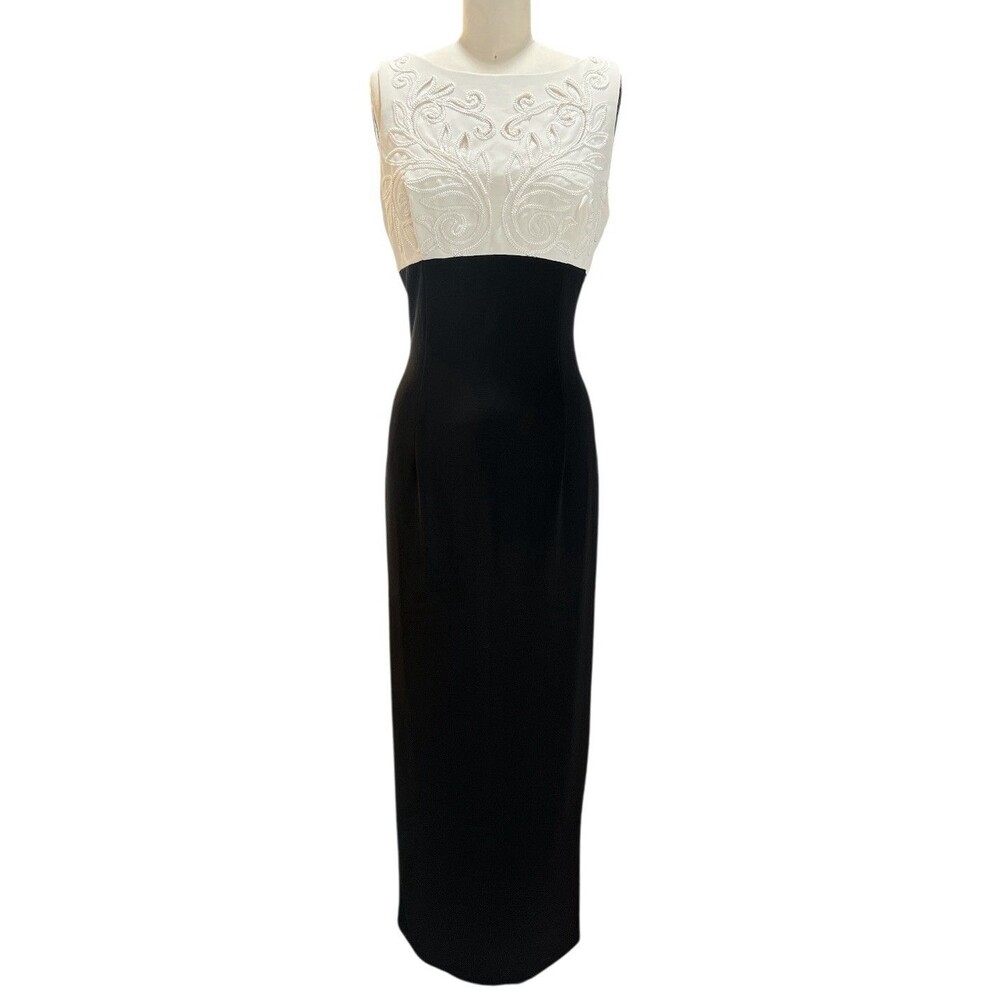VTG Y2K 90s Jessica McClintock Bridal Minimalist Column Maxi Dress Embroidery S